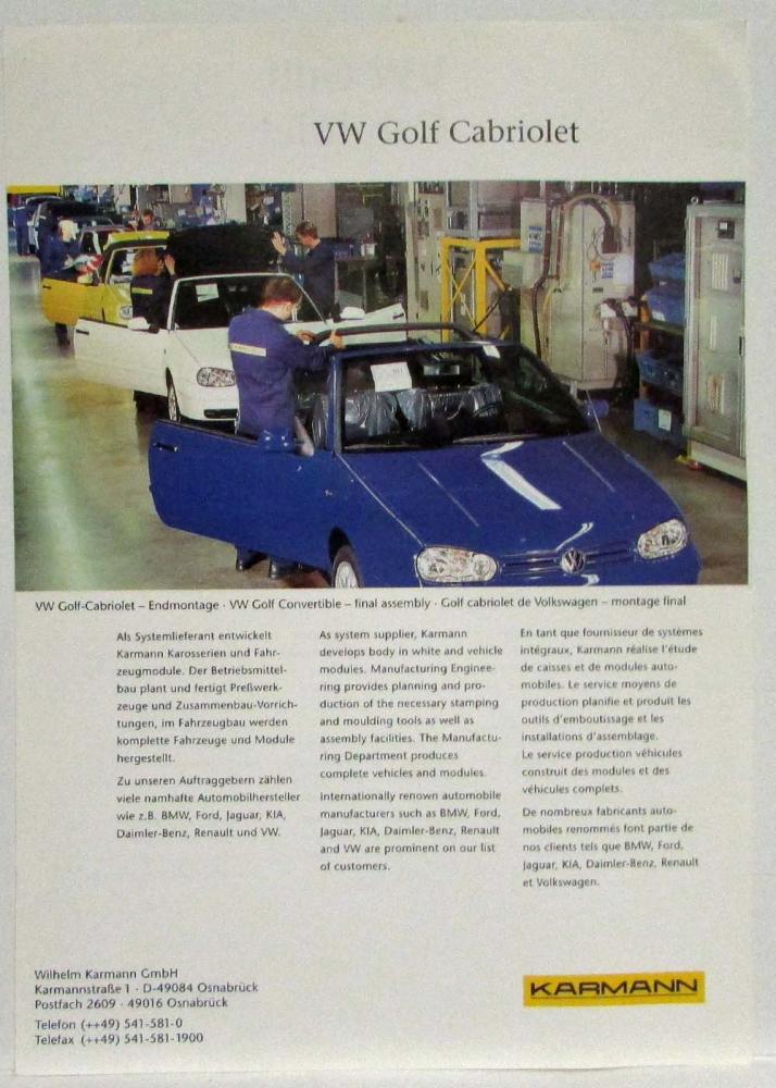 2000-2005 VW Volkswagen Golf Cabriolet by Karmann Sales Sheet - Multi-Language