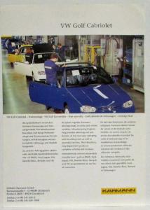 2000-2005 VW Volkswagen Golf Cabriolet by Karmann Sales Sheet - Multi-Language