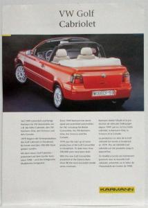 2000-2005 VW Volkswagen Golf Cabriolet by Karmann Sales Sheet - Multi-Language