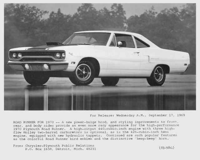 1970 Plymouth Road Runner Press Photo 0109