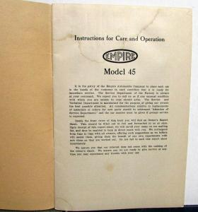 1916 Empire Model 45 Instruction Book and Parts Price List