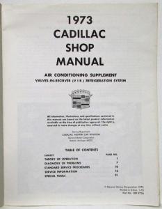 1973 Cadillac Air Conditioning Service Shop Manual Supplement - A/C