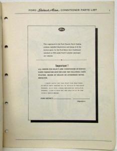 1955 Ford SelectAire Air Conditioner Parts List Supplement - A/C