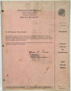 1953 Chrysler Airtemp Air Conditioning Service Bulletin - A/C