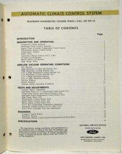 1968 Ford Automatic Climate Control System Training Handbook Course 19005 - HVAC