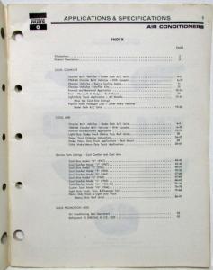 1964-1967 Chrysler Parts Air Conditioners Application & Specifications - A/C
