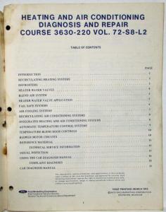 1972 Ford Heating & A/C Diagnosis and Repair Training Handbook Course 3630-220