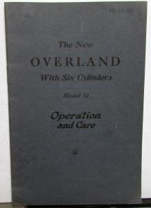 1925 1926 Willys Overland Six Cyl Model 93 Operation Care Owners Manual