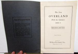 1925 1926 Willys Overland Six Cyl Model 93 Operation Care Owners Manual