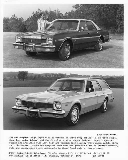 1976 Dodge Aspen 4 Door Sedan and Station Wagon Press Photo 0266