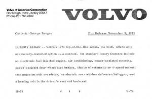 1974 Volvo 164E Luxury Sedan Press Photo and Release 0023