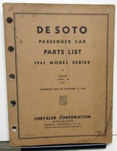 1941 De Soto Passenger Car Dealer Parts List Book Chrysler Accessories Orig