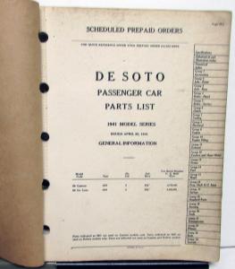 1941 De Soto Passenger Car Dealer Parts List Book Chrysler Accessories Orig