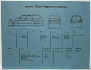 1978 Peugeot 504 Diesel Sales Brochure with Spec Sheet