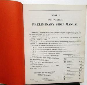 1955 Pontiac V8 Preliminary Dealer Service Shop Repair Manual Set Book 1 2 & 3