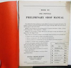 1955 Pontiac V8 Preliminary Dealer Service Shop Repair Manual Set Book 1 2 & 3