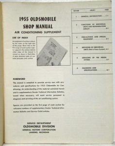 1955 Oldsmobile Air Conditioning Service Shop Repair Manual Supplement - A/C