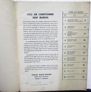 1955 Pontiac V8 Air Conditioning Service Shop Repair Manual - A/C