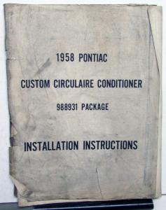 1958 Pontiac Custom Circulaire Conditioner 988931 Installation Instructions A/C
