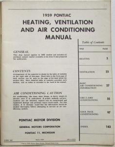 1959 Pontiac Heating Ventilation and Air Conditioning Service Shop Manual - HVAC