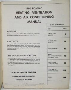 1960 Pontiac Heating Ventilation and Air Conditioning Service Shop Manual - HVAC