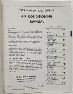 1963 Pontiac and Tempest Air Conditioning Service Shop Manual - A/C