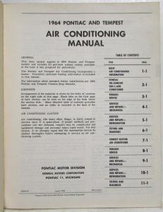 1964 Pontiac Air Conditioning Service Shop Repair Manual - A/C