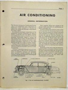1953 Dodge Passenger Car Air Conditioning Service Procedure Shop Manual - A/C