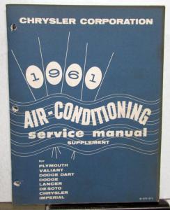 1961 Chrysler Air Conditioning Service Shop Manual Supplement - A/C