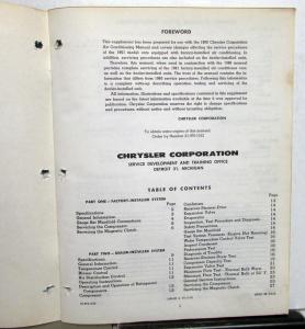1961 Chrysler Air Conditioning Service Shop Manual Supplement - A/C