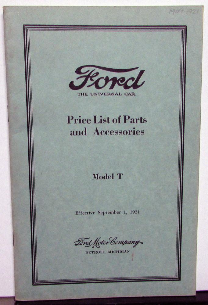 1909-1921 Ford Model T Price List Of Parts & Accessories Book Vintage Repro