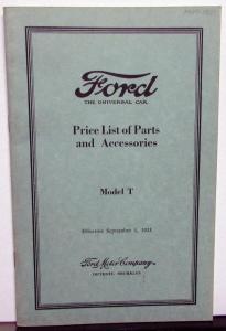 1909-1921 Ford Model T Price List Of Parts & Accessories Book Vintage Repro