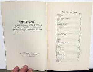 1909-1921 Ford Model T Price List Of Parts & Accessories Book Vintage Repro