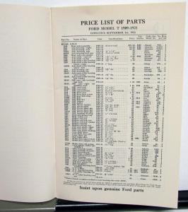 1909-1921 Ford Model T Price List Of Parts & Accessories Book Vintage Repro