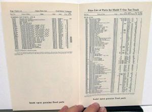 1909-1921 Ford Model T Price List Of Parts & Accessories Book Vintage Repro