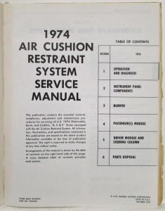 1974 Buick Cadillac Oldsmobile Air Cushion Restraint System Service Manual