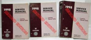1998 Chevrolet Lumina & Monte Carlo Service Shop Manual Set Vol 1-3 2nd Edition