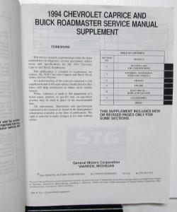 1994 Chevrolet Caprice Buick Roadmaster Service Shop Repair Manual Set