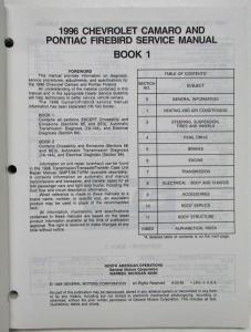 1996 Chevrolet Camaro Pontiac Firebird Service Shop Repair Manual Set Vol 1 & 2