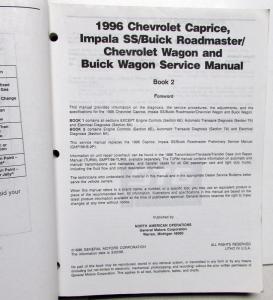1996 Chevrolet Caprice Impala SS Buick Roadmaster Service Shop Manual Book 2