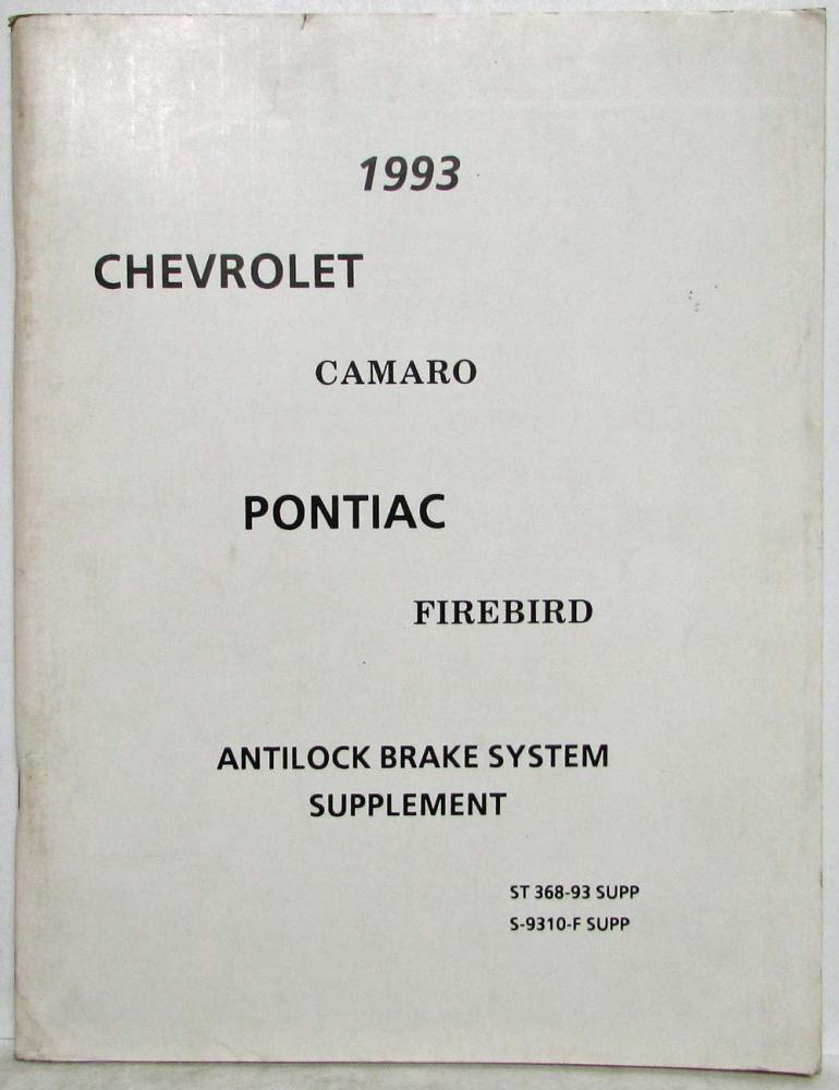 1993 Chevrolet Camaro Pontiac Firebird Antilock Brake System Manual Supplement