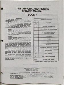 1996 Oldsmobile Aurora Buick Riviera Service Shop Repair Manual Set Vol 1 & 2