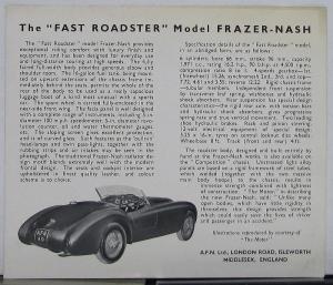 1949 Frazer Nash Fast Roadster Specification Information Sheet AFN UK