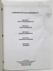 1985-1992 Isuzu Carb & Driveability Student Training Guide - Pup Trooper Amigo