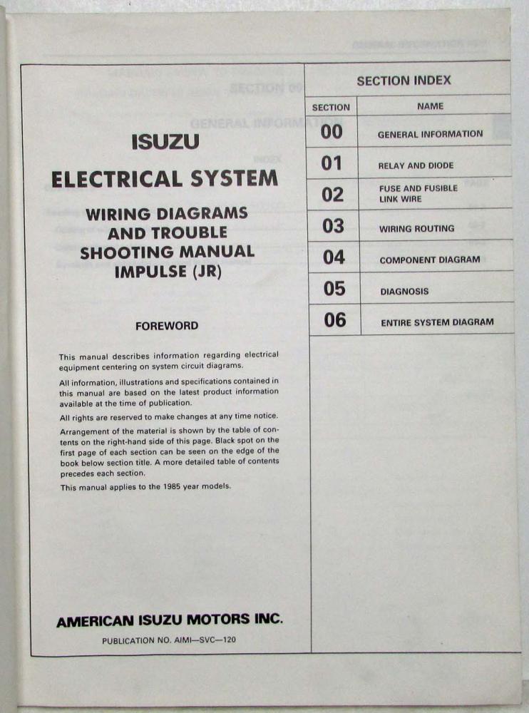 1985 Isuzu Impulse Electrical System Wiring Diagrams & Trouble Shooting