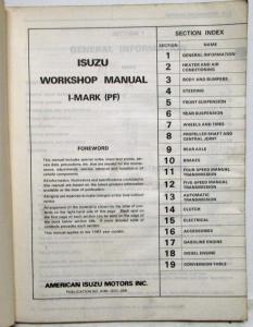 1983 Isuzu I-Mark Service Shop Repair Manual