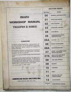 1984 Isuzu Trooper II Service Shop Repair Manual