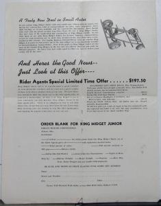 1950s King Midget Junior Sales Folder MAILER Order Form Specifications Original