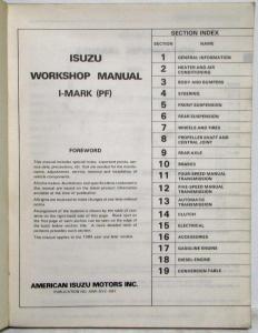 1984 Isuzu I-Mark Service Shop Repair Manual