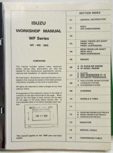 1985 Isuzu Light Duty Vehicle WF-Series Service Shop Repair Manual WF WE 58G